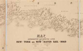 (RAILROADS.) Anderson, P. Map Exhibiting the Experimental and Located Lines for the New-York and New-Haven Rail-Road.